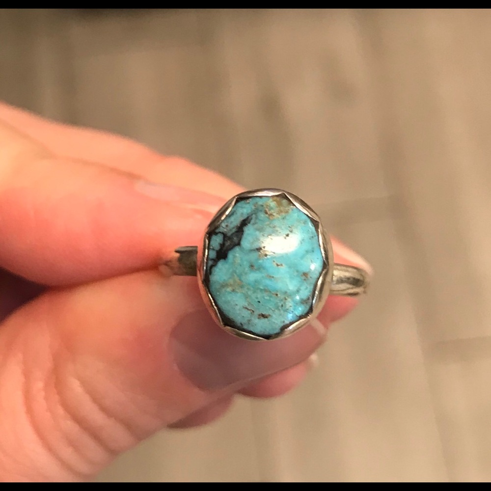 Kingman turquoise sterling and fine silver ring
